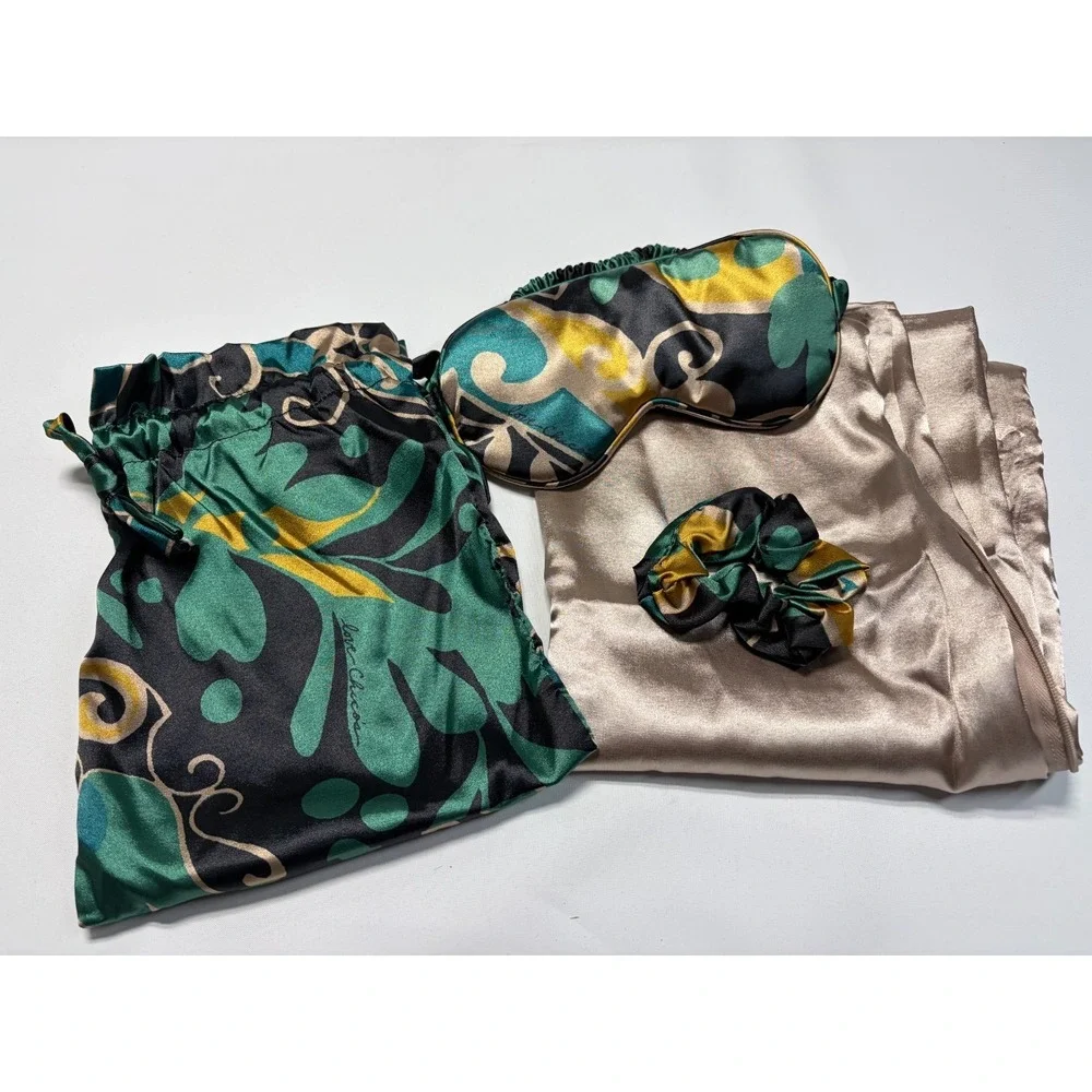 Chico's‎ Paisley Satin Sleep Set 5pc Pillowcase Eye Mask Scrunchie Pouch